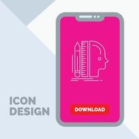 ontwerp. menselijk. heerser. maat. denken lijn icoon in mobiel voor downloaden bladzijde vector