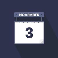 3e november kalender icoon. november 3 kalender datum maand icoon vector illustrator