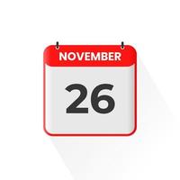 26e november kalender icoon. november 26 kalender datum maand icoon vector illustrator