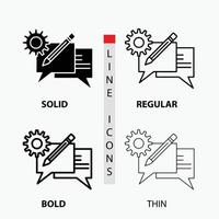 chatten. communicatie. discussie. instelling. bericht icoon in dun. normaal. stoutmoedig lijn en glyph stijl. vector illustratie