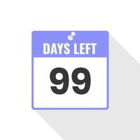 99 dagen links countdown verkoop icoon. 99 dagen links naar Gaan promotionele banier vector