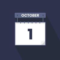 1e oktober kalender icoon. oktober 1 kalender datum maand icoon vector illustrator