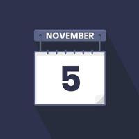 5e november kalender icoon. november 5 kalender datum maand icoon vector illustrator