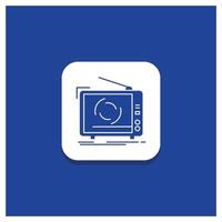 blauw ronde knop voor TV. advertentie. reclame. televisie. reeks glyph icoon vector