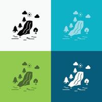 waterval. boom. pijn. wolken. natuur icoon over- divers achtergrond. glyph stijl ontwerp. ontworpen voor web en app. eps 10 vector illustratie