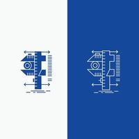 meeteenheid. remklauw. remklauwen. natuurkunde. meting lijn en glyph web knop in blauw kleur verticaal banier voor ui en ux. website of mobiel toepassing vector