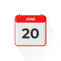 20e juni kalender icoon. juni 20 kalender datum maand icoon vector illustrator