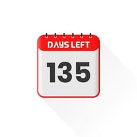 countdown icoon 135 dagen links voor verkoop Promotie. promotionele verkoop banier 135 dagen links naar Gaan vector