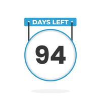 94 dagen links countdown voor verkoop Promotie. 94 dagen links naar Gaan promotionele verkoop banier vector