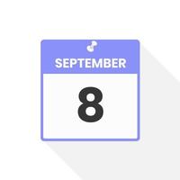 september 8 kalender icoon. datum, maand kalender icoon vector illustratie