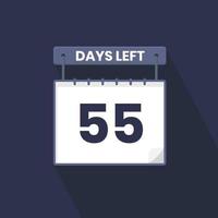55 dagen links countdown voor verkoop Promotie. 55 dagen links naar Gaan promotionele verkoop banier vector