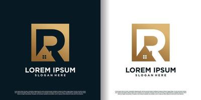 eerste brief r logo ontwerp sjabloon met huis icoon en creatief concept premie vector