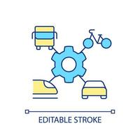 vervoer Diensten integratie rgb kleur icoon. complex systeem. stad infrastructuur. verschillend voertuigen. geïsoleerd vector illustratie. gemakkelijk gevulde lijn tekening. bewerkbare beroerte