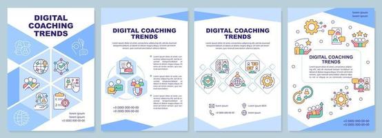 digitaal coaching trends blauw brochure sjabloon. mentorschap. brochure ontwerp met lineair pictogrammen. bewerkbare 4 vector indelingen voor presentatie, jaar- rapporten.
