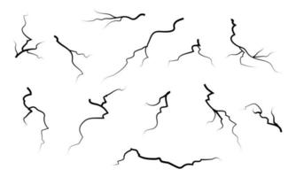 hand- getrokken gebarsten glas, muur, grond. bliksem storm effect. tekening breken set. vector illustratie