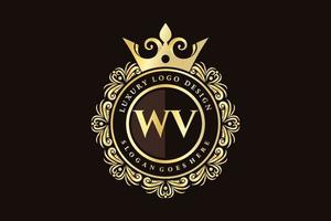 wv eerste brief goud kalligrafische vrouwelijk bloemen hand- getrokken heraldisch monogram antiek wijnoogst stijl luxe logo ontwerp premie vector