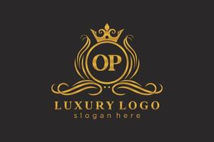 eerste op brief Koninklijk luxe logo sjabloon in vector kunst voor restaurant, royalty, boetiek, cafe, hotel, heraldisch, sieraden, mode en andere vector illustratie.