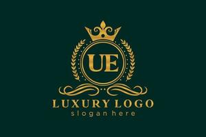 eerste ue brief Koninklijk luxe logo sjabloon in vector kunst voor restaurant, royalty, boetiek, cafe, hotel, heraldisch, sieraden, mode en andere vector illustratie.