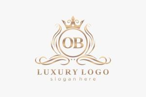 eerste ob brief Koninklijk luxe logo sjabloon in vector kunst voor restaurant, royalty, boetiek, cafe, hotel, heraldisch, sieraden, mode en andere vector illustratie.