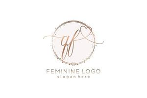 eerste qf handschrift logo met cirkel sjabloon vector logo van eerste bruiloft, mode, bloemen en botanisch met creatief sjabloon.