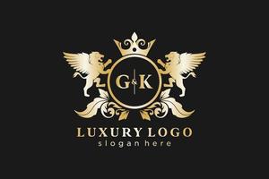 eerste gk brief leeuw Koninklijk luxe logo sjabloon in vector kunst voor restaurant, royalty, boetiek, cafe, hotel, heraldisch, sieraden, mode en andere vector illustratie.