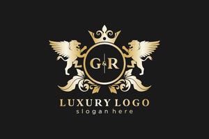 eerste gr brief leeuw Koninklijk luxe logo sjabloon in vector kunst voor restaurant, royalty, boetiek, cafe, hotel, heraldisch, sieraden, mode en andere vector illustratie.