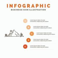 berg. landschap. heuvel. natuur. boom infographics sjabloon voor website en presentatie. lijn grijs icoon met oranje infographic stijl vector illustratie