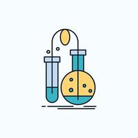 testen. chemie. fles. laboratorium. wetenschap vlak icoon. groen en geel teken en symbolen voor website en mobiel toepassing. vector illustratie