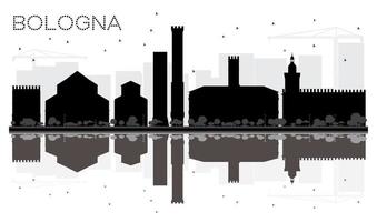 bologna stad horizon zwart en wit silhouet met reflecties. vector