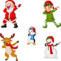 dansen Kerstmis tekenfilm de kerstman claus, elf, rendier, pinguïn en sneeuwman vector