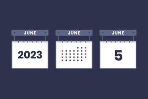 2023 kalender ontwerp juni 5 icoon. 5e juni kalender schema, afspraak, belangrijk datum concept. vector