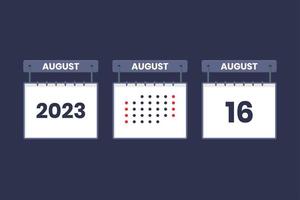 2023 kalender ontwerp augustus 16 icoon. 16e augustus kalender schema, afspraak, belangrijk datum concept. vector