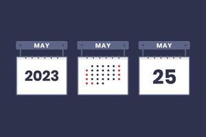 2023 kalender ontwerp mei 25 icoon. 25e mei kalender schema, afspraak, belangrijk datum concept. vector