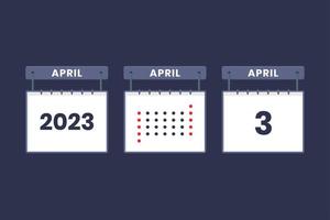 2023 kalender ontwerp april 3 icoon. 3e april kalender schema, afspraak, belangrijk datum concept. vector