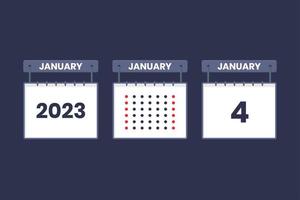 2023 kalender ontwerp januari 4 icoon. 4e januari kalender schema, afspraak, belangrijk datum concept. vector