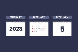 2023 kalender ontwerp februari 5 icoon. 5e februari kalender schema, afspraak, belangrijk datum concept. vector