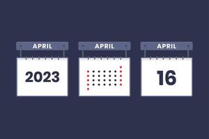 2023 kalender ontwerp april 16 icoon. 16e april kalender schema, afspraak, belangrijk datum concept. vector