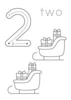 geheugenkaart aantal 2. peuter- werkblad. Kerstmis slee. vector