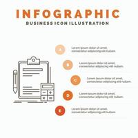 boekhouding. bankieren. rekenmachine. financiën. audit infographics sjabloon voor website en presentatie. lijn grijs icoon met oranje infographic stijl vector illustratie