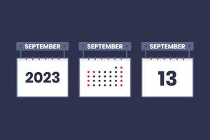 2023 kalender ontwerp september 13 icoon. 13e september kalender schema, afspraak, belangrijk datum concept. vector