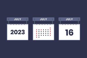 2023 kalender ontwerp juli 16 icoon. 16e juli kalender schema, afspraak, belangrijk datum concept. vector