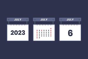 2023 kalender ontwerp juli 6 icoon. 6e juli kalender schema, afspraak, belangrijk datum concept. vector