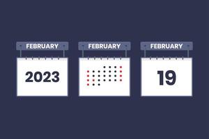 2023 kalender ontwerp februari 19 icoon. 19e februari kalender schema, afspraak, belangrijk datum concept. vector