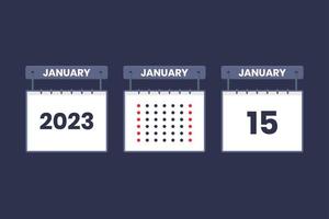 2023 kalender ontwerp januari 15 icoon. 15e januari kalender schema, afspraak, belangrijk datum concept. vector