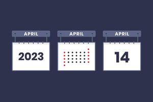 2023 kalender ontwerp april 14 icoon. 14e april kalender schema, afspraak, belangrijk datum concept. vector