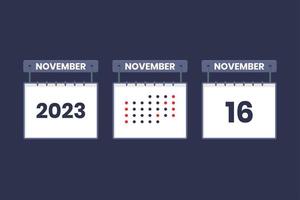 2023 kalender ontwerp november 16 icoon. 16e november kalender schema, afspraak, belangrijk datum concept. vector