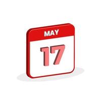 17e mei kalender 3d icoon. 3d mei 17 kalender datum, maand icoon vector illustrator