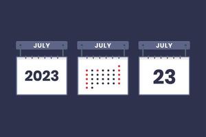 2023 kalender ontwerp juli 23 icoon. 23e juli kalender schema, afspraak, belangrijk datum concept. vector