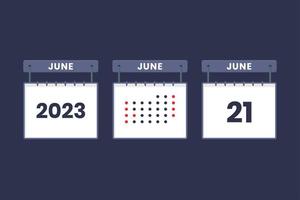 2023 kalender ontwerp juni 21 icoon. 21e juni kalender schema, afspraak, belangrijk datum concept. vector