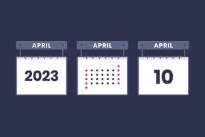 2023 kalender ontwerp april 10 icoon. 10e april kalender schema, afspraak, belangrijk datum concept. vector